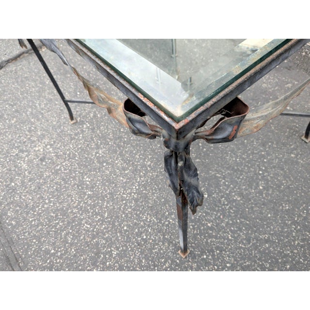 Vintage French Neoclassical Wrought Iron & Glass Center Table in the Manner of Maison Jansen For Sale In Los Angeles - Image 6 of 8