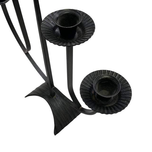 Vintage West German Five-Arm Black Metal Candelabra For Sale - Image 4 of 5