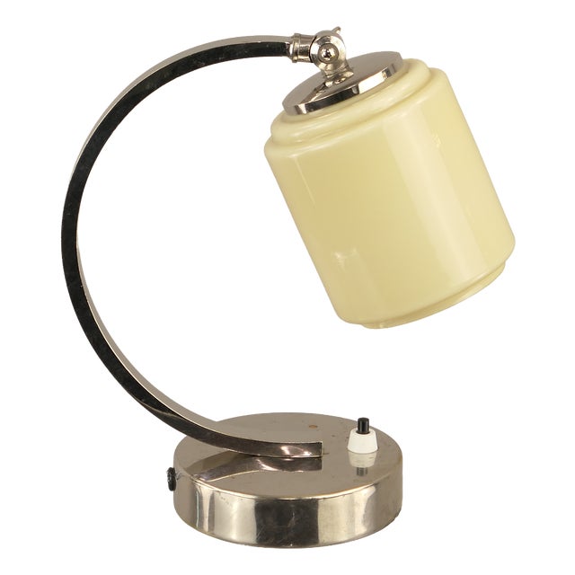 Bauhaus Bedside Lamp in Chrome-Plated Brass with Overglazed Glass, 1930s For Sale