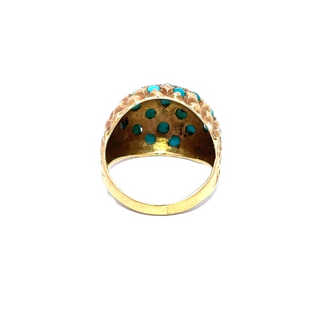 Mid 20th Century 18k Yellow Gold Vintage Turquoise Studded Ring, Size 5.5 For Sale - Image 10 of 10