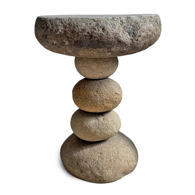 Outdoor Vintage Stacked River Rock Stool Side Table For Sale - Image 4 of 8