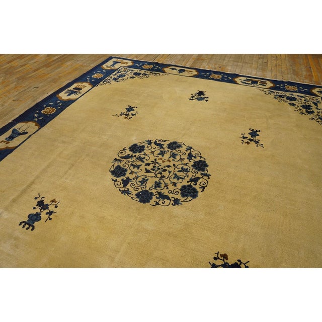 1920s Antique Allover Floral Deco Chinese Peking Handknotted Wool Room Size Rug For Sale - Image 10 of 10