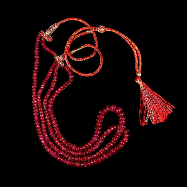Traditional Ajd Two Strand Graduated Glowing Ruby Rondel Necklace For Sale - Image 3 of 5