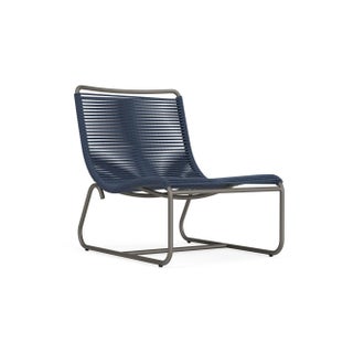 Brown Jordan Walter Lamb Aluminum Lounge Chair, Mica frame with Marine fabric For Sale