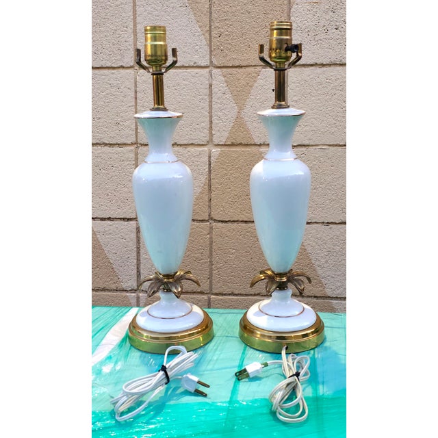 Mid 20th Century Pair of Mid-Century French Opaline Table Lamps For Sale - Image 5 of 9