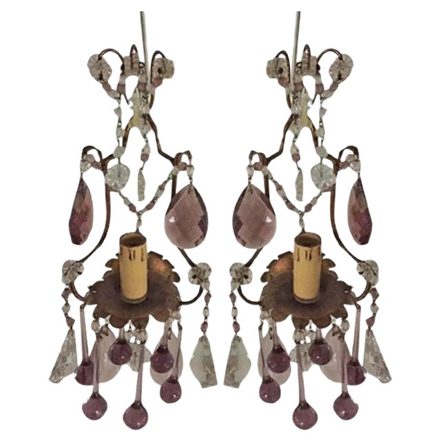 Antique Bronze & Glass Wall Lights, Set of 2 For Sale
