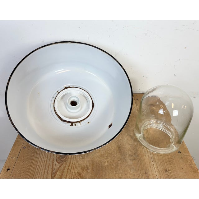 Industrial Grey Enamel Factory Pendant Lamp with Glass Cover, 1960s For Sale - Image 15 of 18