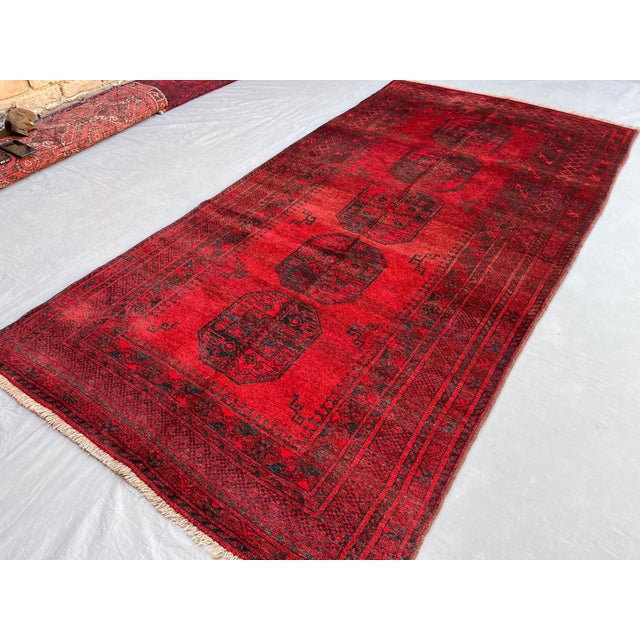 Islamic Vintage Afghan Ersari Elephant Foot Rug, Oxblood Abrash - 8'0" X 3'11" For Sale - Image 3 of 13