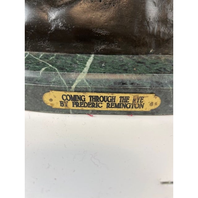 Mid 20th Century Late 20th Century After Frederic Remington Large Bronze Statue Coming Thru the Rye, on Marble Base For Sale - Image 5 of 6
