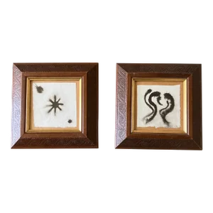 Contemporary 2 Original Abstract Black Ink Paintings Set of Two