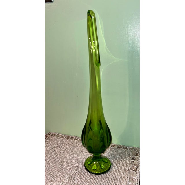Mid Century Viking Style Swung Glass Vase Chartreuse to Emerald Green Pedestal Art Glass 13.5” For Sale In Dallas - Image 6 of 6