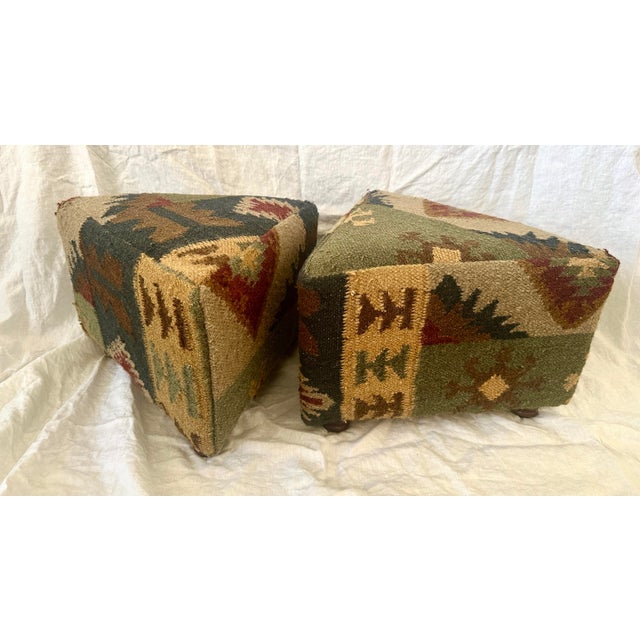 Cabin Vintage Pair of Triangle Kilim Foot Stools For Sale - Image 3 of 10