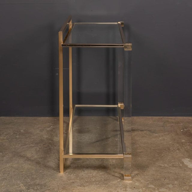 French Brass and Acrylic Glass Console Table by Pierre Vandel, 1970 For Sale - Image 6 of 15