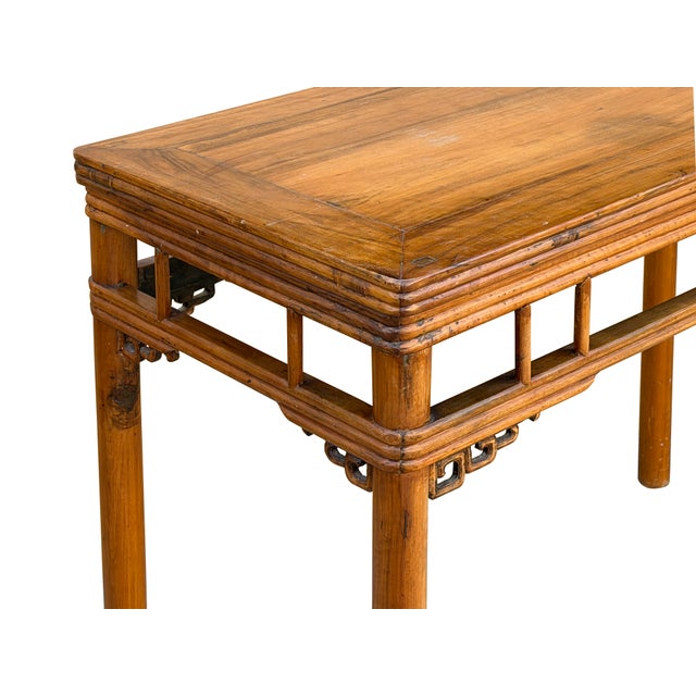 Vintage Honey Wood Tone Ming Style Round Legs Console Altar Table For Sale - Image 9 of 10