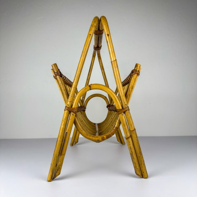 Vintage Bamboo and Vienna Straw Magazine Rack, Italy, 1960s For Sale - Image 4 of 17