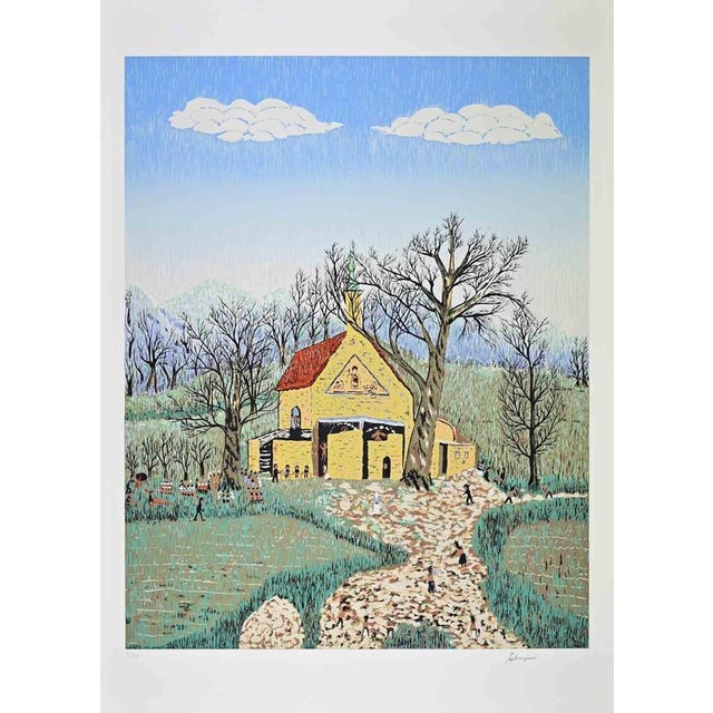Milan Rasic, Village Church, 1970s, Screenprint For Sale - Image 3 of 3