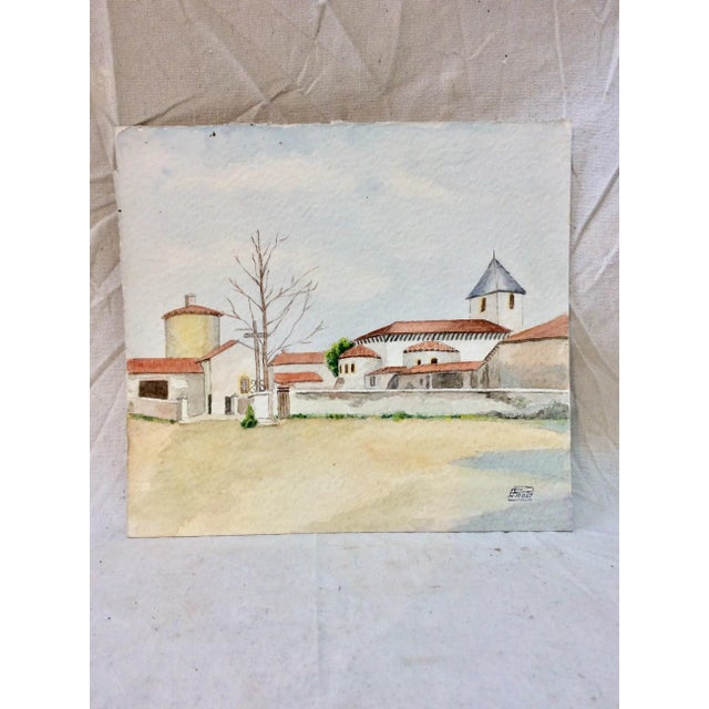 Mid 20th Century French Watercolor Painting, Ouches Pres Roanne For Sale - Image 10 of 10