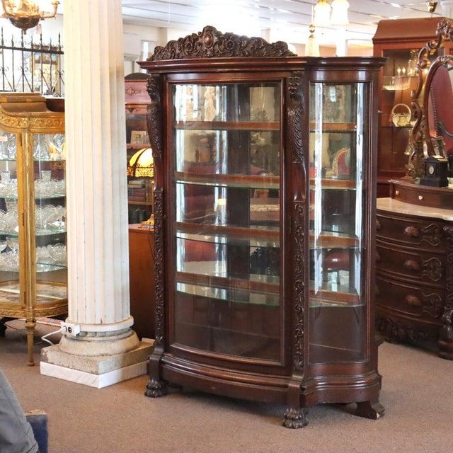 Victorian Oversized Rj Horner Deeply Figural Griffin & Floral Carved Oak China Cabinet, Attributed For Sale - Image 3 of 17
