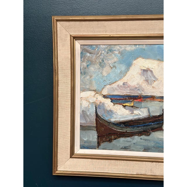 Original Vintage Swedish Oil on Panel – “Winter Harbor” by Knut Norman – Signed – Vintage & Framed – 56 × 48 cm (22" ×...