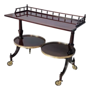 Vintage Walnut Serving Cart Table with 2 Sliding Shelves, Italy