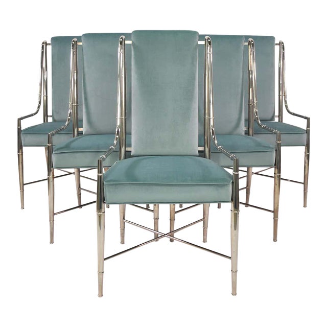 Sage Green Velvet Mastercraft Imperial Dining Chairs Set of 6 Chairish