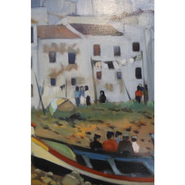 Mid Century Oil Painting of French Fishing Town by Artist Tanguy Le Roy For Sale In Dallas - Image 6 of 10