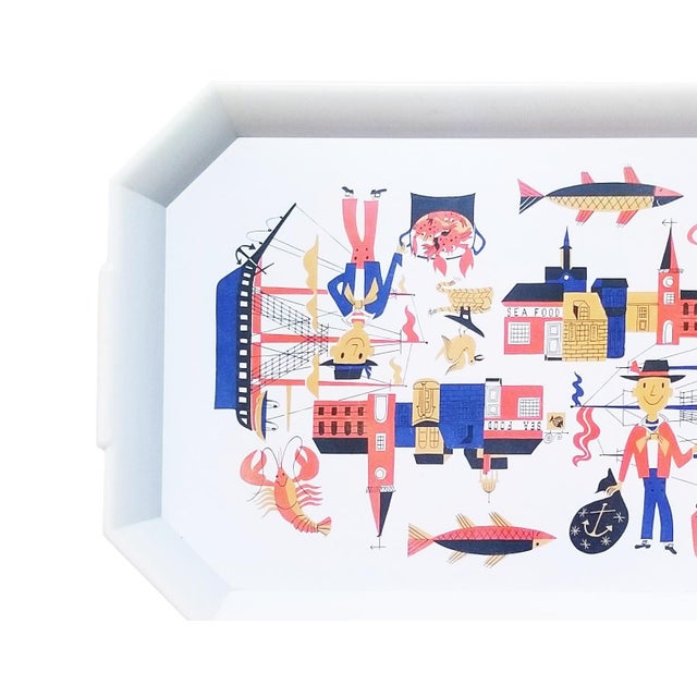 1980s Vintage MCM Kelly Oechsli Waverley Products "Seafood" Tray For Sale - Image 5 of 8