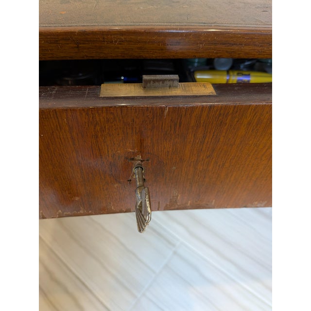 1930s French Art Deco Walnut Writing Desk With Leather Top Insert For Sale - Image 9 of 14