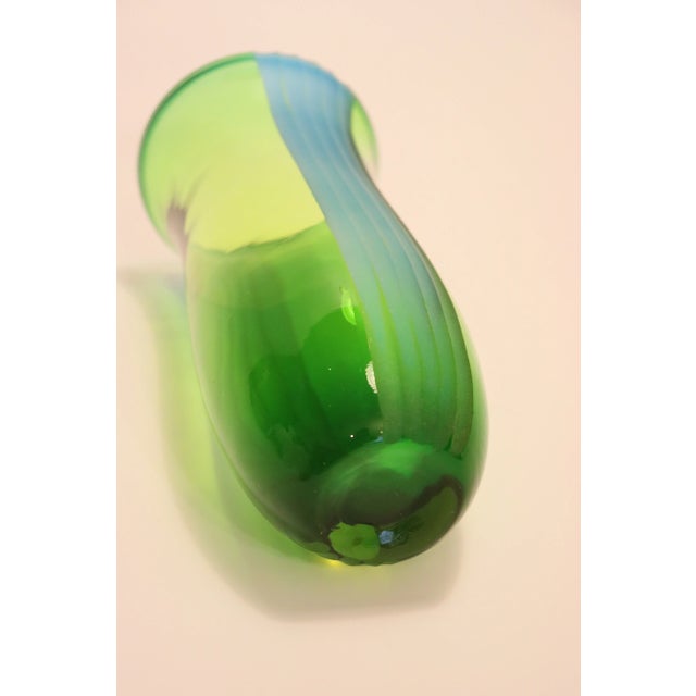 1970s Mid Century Modern Green and Blue Art Glass Vase For Sale - Image 10 of 11