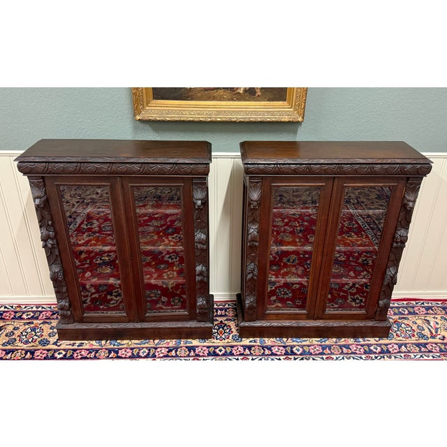 Antique French Pair of Renaissance Carved Bookcases Display Cabinets Oak c.1900 For Sale In Dallas - Image 6 of 18