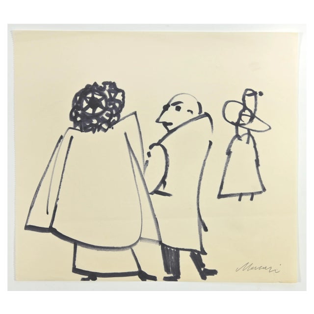 Mino Maccari, Figures, Ink Drawing, 1960s For Sale