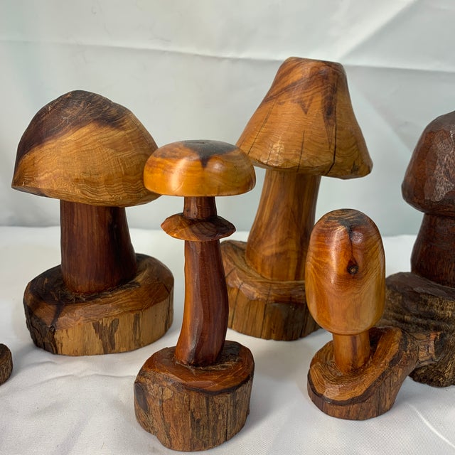 Set of 7 Hand Carved Folk Art Mushrooms For Sale - Image 10 of 10