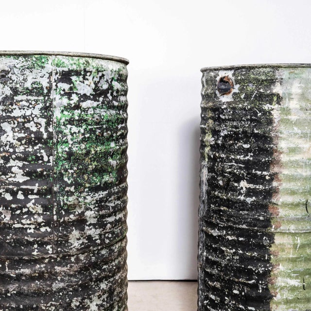 : Vintage Large Round Galvanised Water Trough Tall. Classic French farm water storage drum made from galvanised heavy...