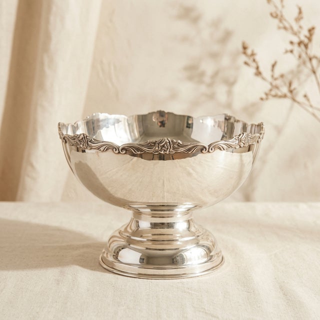 Vintage Mid Century Modern Silver Plate Pedestal Punch Bowl Set With 24 Cups - 25 pcs For Sale In Seattle - Image 6 of 10