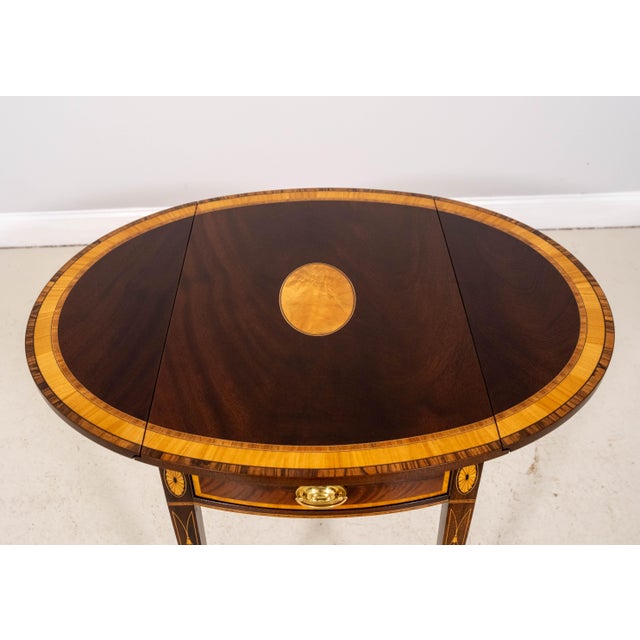 Pair of Stickley Inlaid Mahogany Drop-Leaf Pembroke Tables For Sale - Image 13 of 18