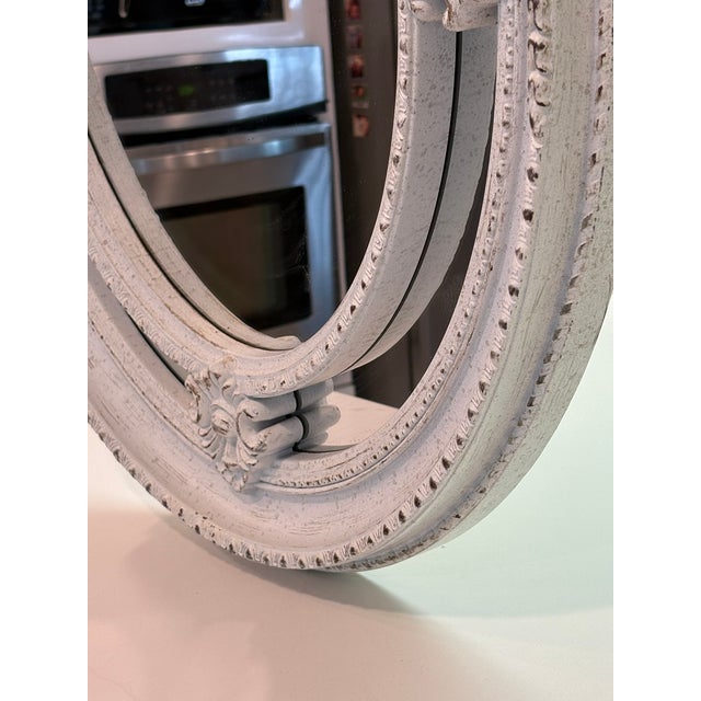 2020s Baroque Oval Wall Mirror in Distressed White For Sale - Image 5 of 14