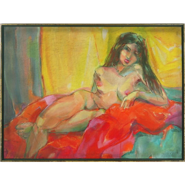1960s "Brunette Nude Study" Figurative Oil Painting, Framed For Sale