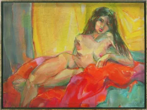 1960s "Brunette Nude Study" Figurative Oil Painting, Framed