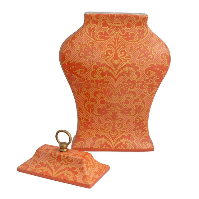 Port 68 Williamsburg for Port 68 Richmond Damask Coral Jar For Sale - Image 4 of 8