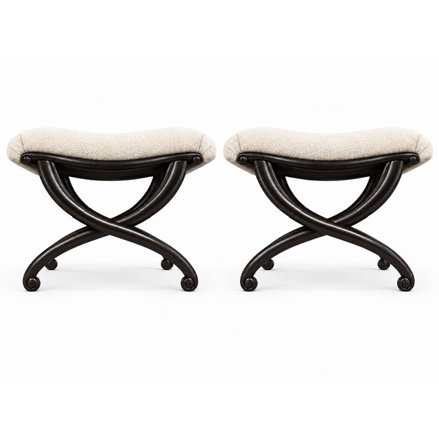 1960s Louis XVI-style Curule-Form Tabourets- Pair For Sale - Image 5 of 6