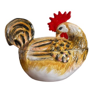 Vintage Neiman Marcus Made in Italy Hand Painted Rooster Soup Tureen For Sale