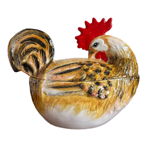 Vintage Neiman Marcus Made in Italy Hand Painted Rooster Soup Tureen
