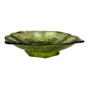 Vintage Indiana Glass Green Grape Pedestal Bowl, Mid-Century Pressed Glass