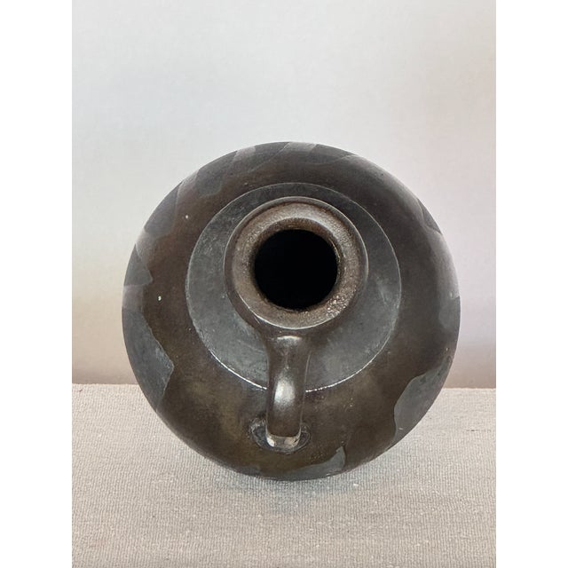 Mid 20th Century Vintage Grey Hand Thrown Vase With Black Drip Glaze For Sale - Image 5 of 6