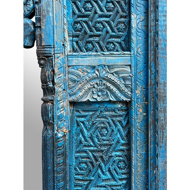 Antique Blue Raja Architectural Mirror For Sale - Image 4 of 6