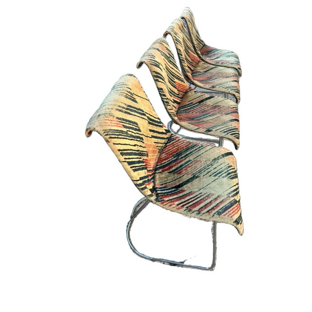 Vintage Chromed Metal Chairs with Geometric Fabric Upholstery, Set of 4 For Sale - Image 3 of 11