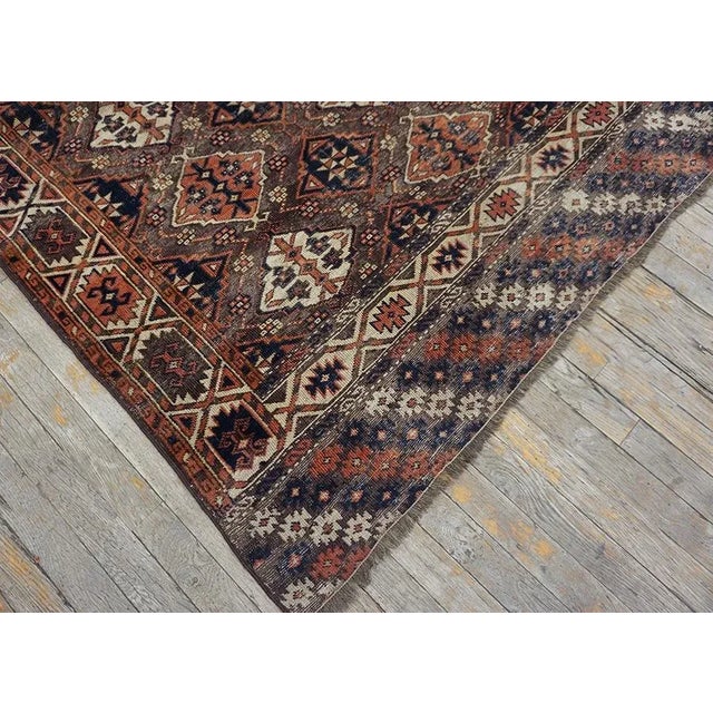 Special Auburn Brown Ground Color With Multicolor Diamond Pattern Geometric Design Antique Central Asian Chodor Turkmen Rug For Sale - Image 13 of 13