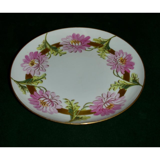 Late 19th Century Antique Limoges Porcelain Cabinet Plate Pink Chrysanthemum Wreath For Sale - Image 5 of 15