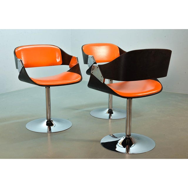 Orange Dining Chairs on Chrome Pedestal attributed to Rudi Verelst for Novalux, 1960s, Set of 6 For Sale - Image 6 of 18