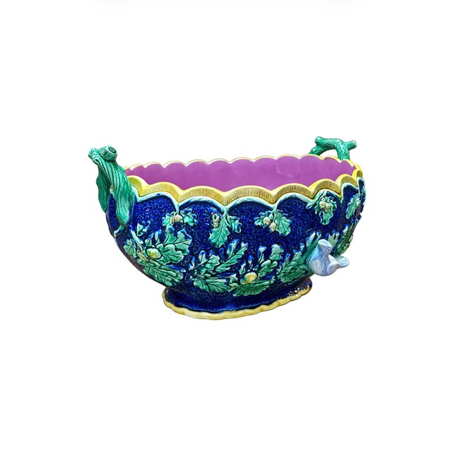French French Vintage Majolica , Scalloped Shape Center Bowl/ Planter. For Sale - Image 3 of 9
